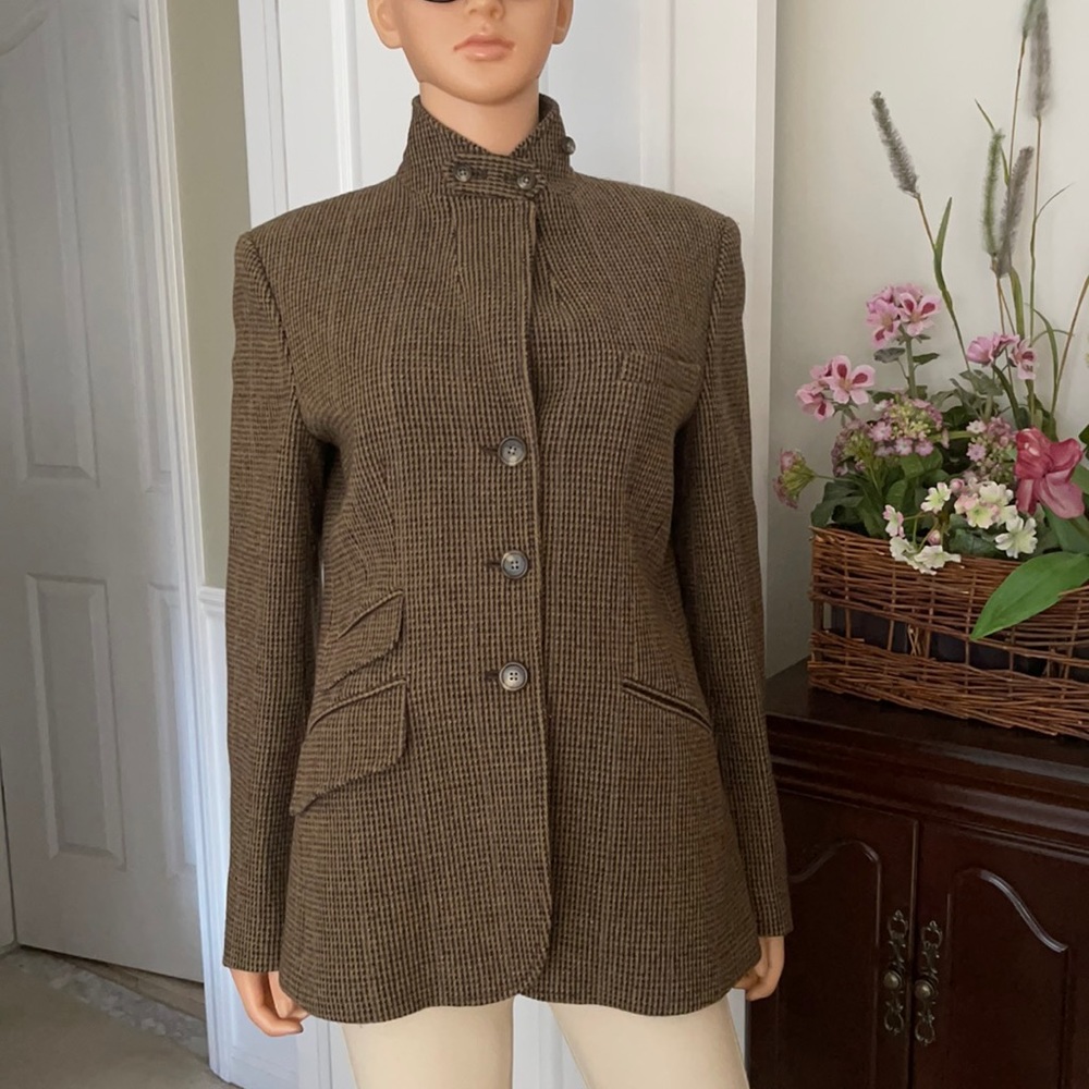 Lauren Ralph Lauren Equestrian Houndstooth Wool Blazer Size 10 - Picture 7 of 14